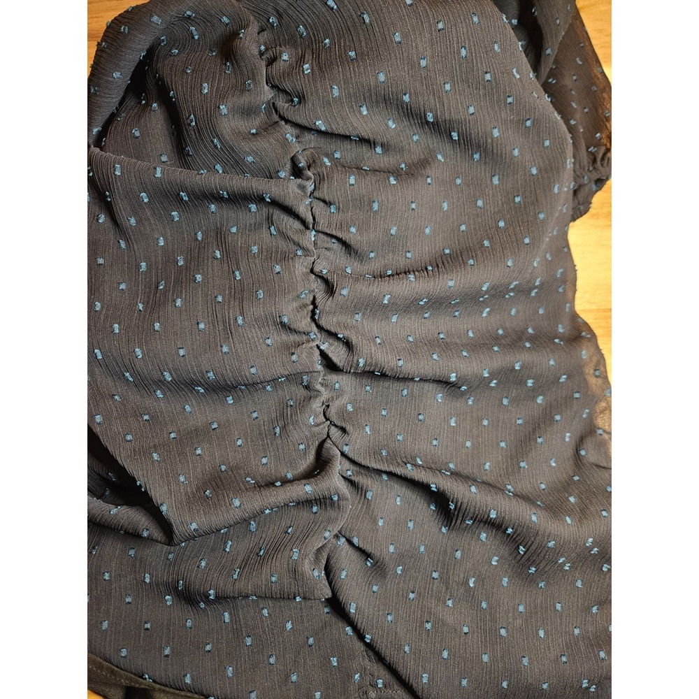Leith Women's Dress Large Polka Dot Shirred Blue Long Sleeve V Neck Knee Length - Picture 10 of 13